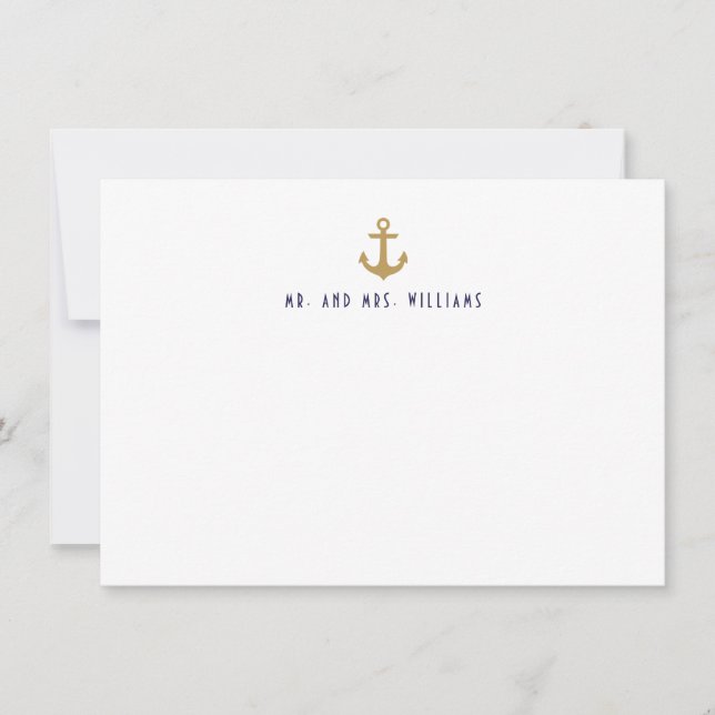 Weißes sauberes Nautical Anker Custom Stationer Mitteilungskarte (Vorderseite)