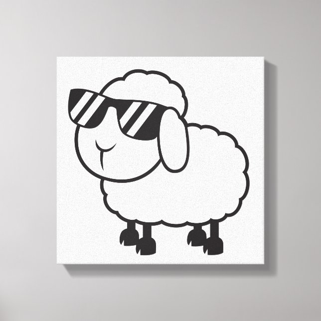 Weißes Schaf in Sonnenbrille Cartoon Leinwanddruck (Vorderseite)