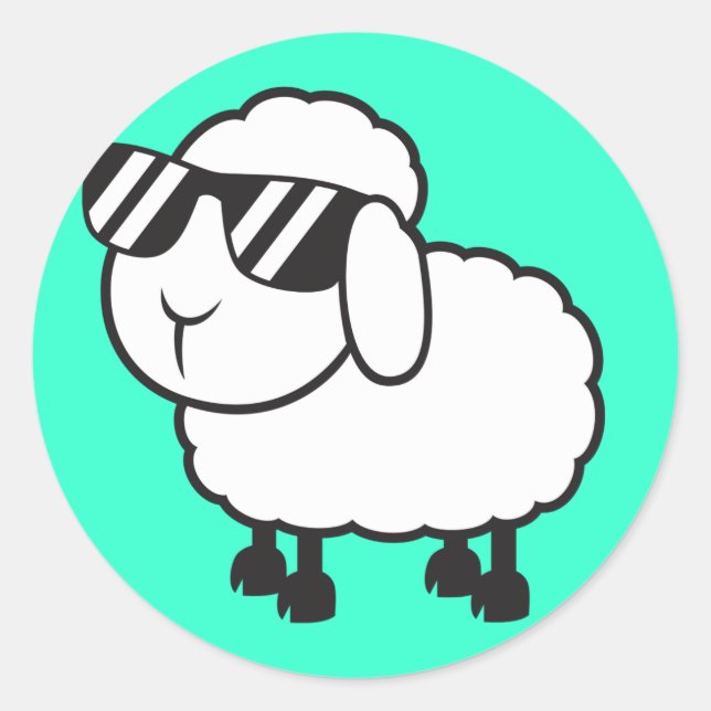 Weißes Schaf in Sonnenbrille Cartoon Runder Aufkleber (Vorderseite)