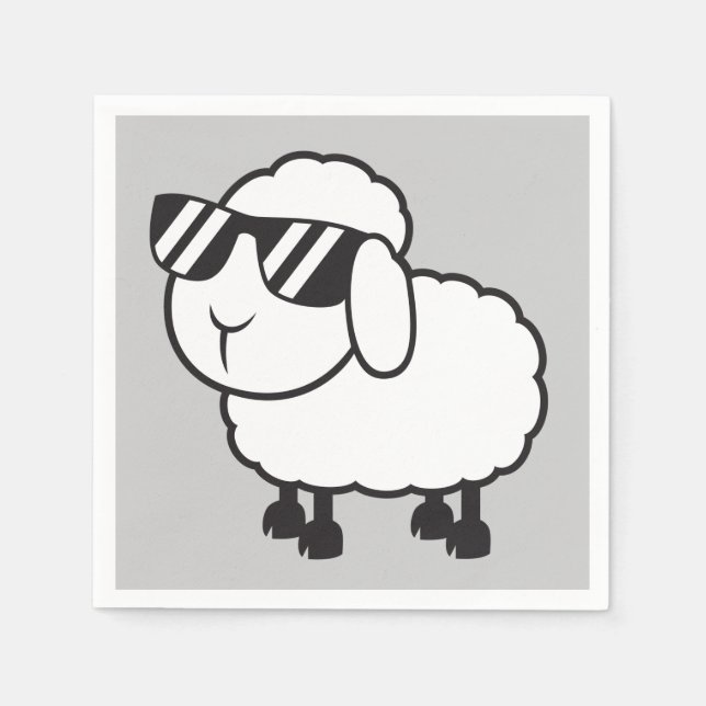 Weißes Schaf in Sonnenbrille Cartoon Serviette (Vorderseite)