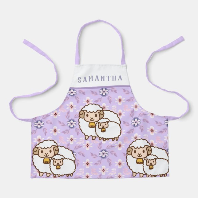 Weißes Schaf mit Niedlichem Personalisiertem Baby Schürze (Vorderseite)
