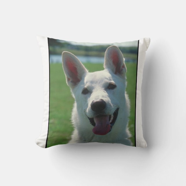 Weißes Schäferhund MoJo Kissen (Vorderseite)