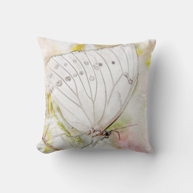 Weißes Schmetterlings-Aquarell-Wurfs-Kissen 16" x Kissen (Vorderseite)