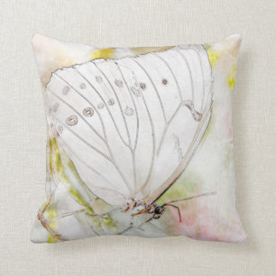 Weißes Schmetterlings-Aquarell-Wurfs-Kissen 16" x Kissen