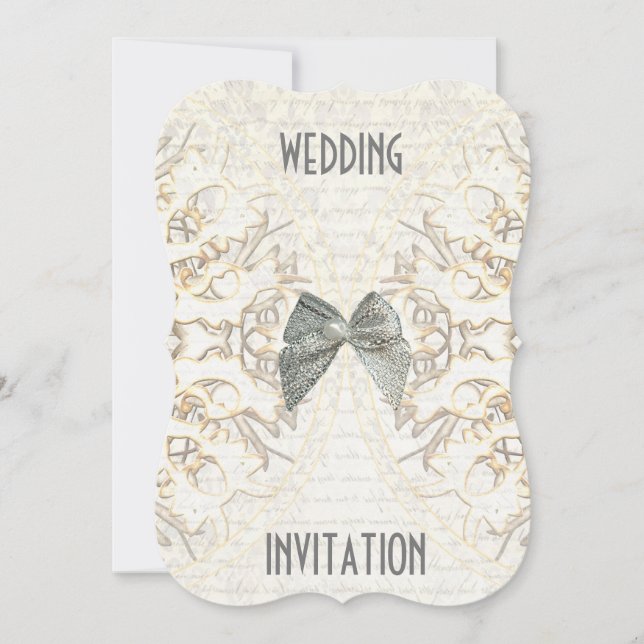 Weißes Schnittholzpapier für Damast Hochzeit Einladung (Vorderseite)