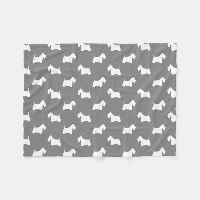 Weißes schottisches Terrier-Silhouette-Muster Fleecedecke (Vorderseite (Horizontal))