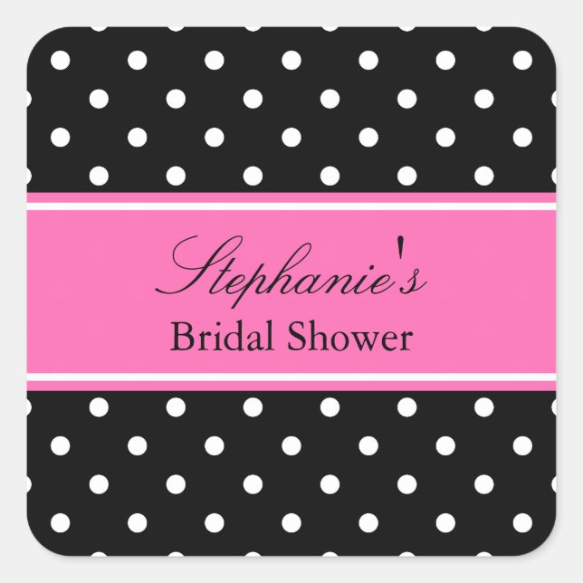 Weißes Schwarz, Hot Pink Polka Dot Brautparty Quadratischer Aufkleber (Vorderseite)