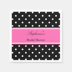 Weißes Schwarz, Hot Pink Polka Dot Brautparty Serviette