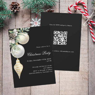 Weißes Schwarz-Weiß-Baubles QR-Code Weihnachtszeit Einladung