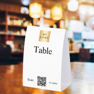 Weißes schwarzes Geschäft-Logo QR-Code Tischnummer Tischaufsteller