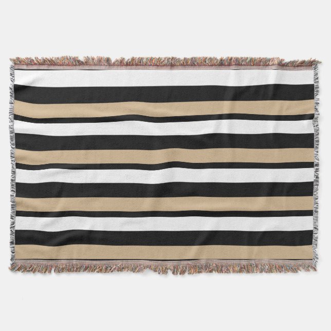 Weißes Schwarzes und Gold Striped Wurfs-Decke Decke (Vorderseite)