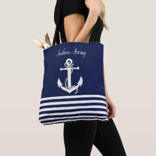 Weißes Seegelboot/Anker abseits/marineblau Tasche