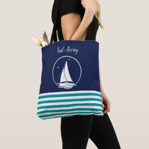 Weißes Seegelboot/Segel weg/Marine/Aquablau Tasche