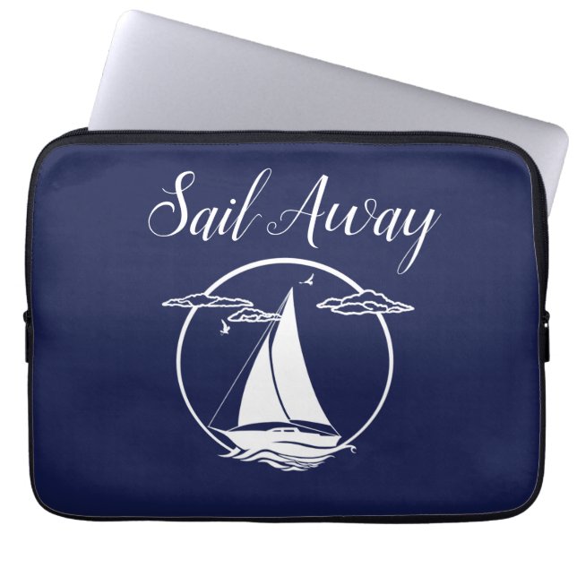 Weißes Seegelboot/Segel weg / Silhouette Laptopschutzhülle (Vorderseite)