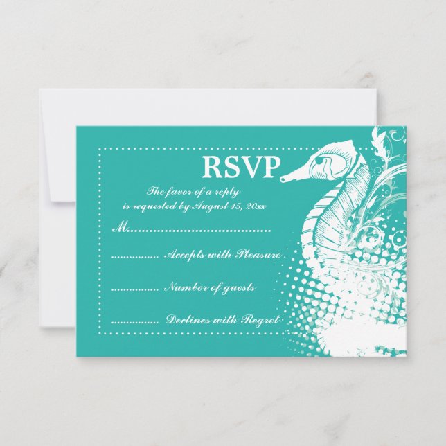 Weißes Seepferd hellgrün Sommerhochzeit RSVP Karte (Vorderseite)
