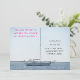 Weißes Segelboot auf Ocean Funny Bachelorette Boat Einladung