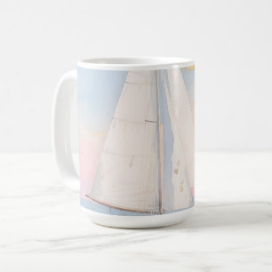 Weißes Segelboot Ozeanglühen Kaffeetasse