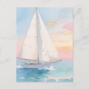 Weißes Segelboot Ozeanglühen Postkarte