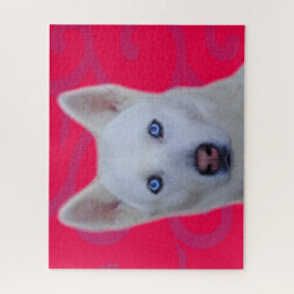 Weißes Sibirisches Husky-Jigsaw-Puzzle (Pink BG)