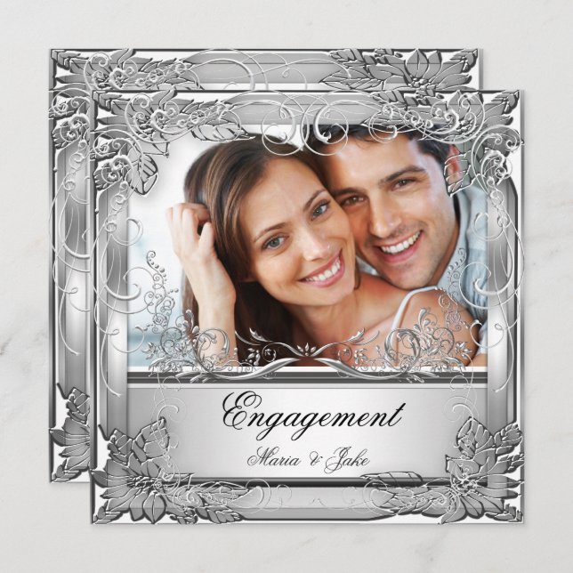 Weißes Silber-Foto der Einsatzpartei Einladung (Vorne/Hinten)