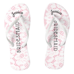 Weißes Spitze-Mit Blumenrosa der Flip Flops