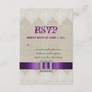 Weißes Spitze-rustikales Hochzeit UAWG lila Leinen RSVP Karte