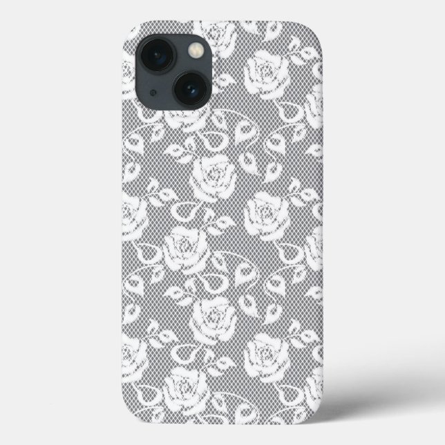 Weißes Spitzemuster auf grauem Hintergrund Case-Mate iPhone Hülle (Rückseite)