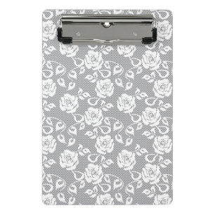 Weißes Spitzemuster auf grauem Hintergrund Mini Klemmbrett