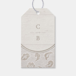 Weißes Spitzen-Holz rustikale Hochzeitsmonogramm Geschenkanhänger