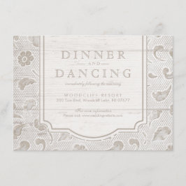 Weißes Spitzenholz rustikaler Empfang Hochzeit auf Begleitkarte