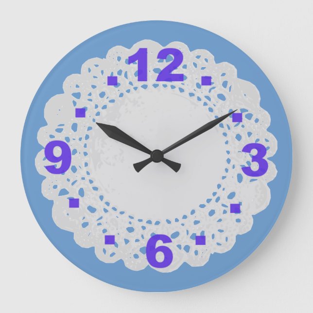 Weißes Spitzenpapier Doilock Große Wanduhr (Vorderseite)
