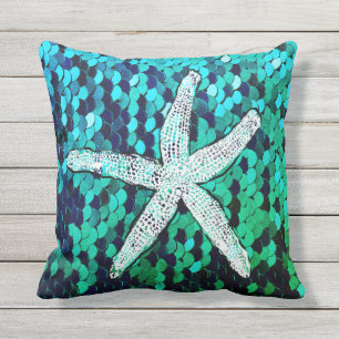 Weißes Starfish Glitterie Mermaid Sequins Grün B Kissen