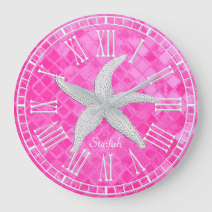 Weißes Starfish-Rosa-Seeglas Personailize Große Wanduhr