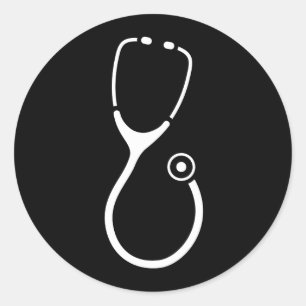 Weißes Stethoskop-Logo auf schwarzem Doktoraufkleb Runder Aufkleber