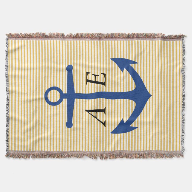 Weißes Streifen Nautical Ankerwürfeldecke Decke (Vorderseite)