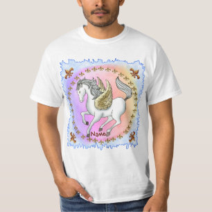 Weißes tänzelndes Pegasus-Einhorn T-Shirt