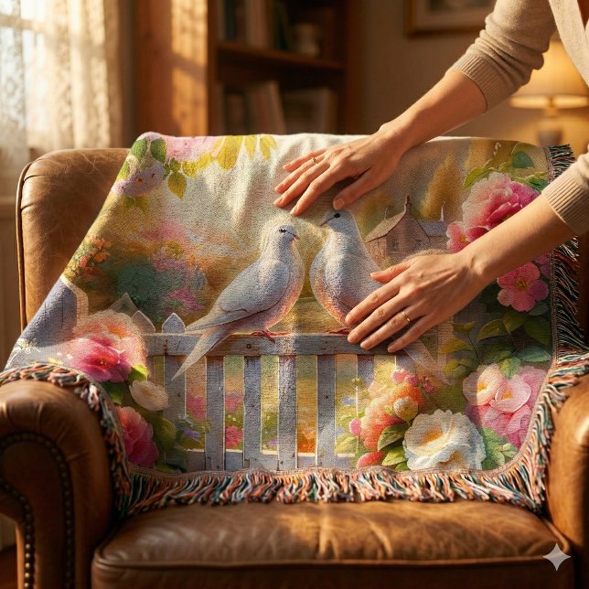 Weißes Tauben Cottage-Garten Decke (White Doves Cottage Garden Throw Blanket )