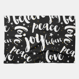 Weißes Textdesign auf schwarzem Hintergrund Küchentuch