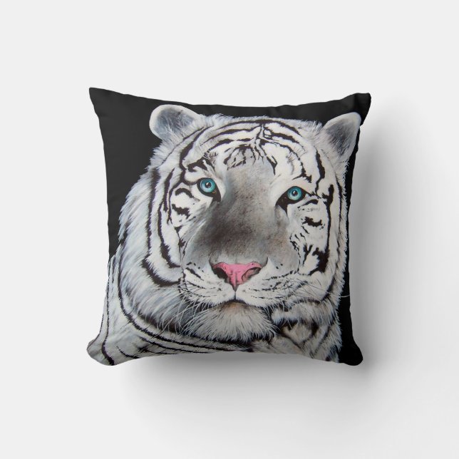 Weißes Tiger-Wurfs-Kissen Kissen (Vorderseite)