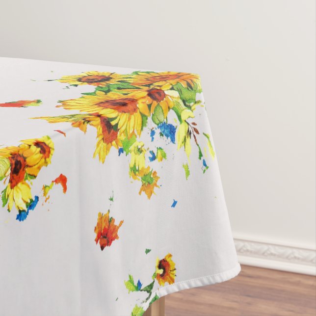 Weißes Tischtuch mit gelben Sonnenblumen - Blütend Tischdecke (Beispiel)