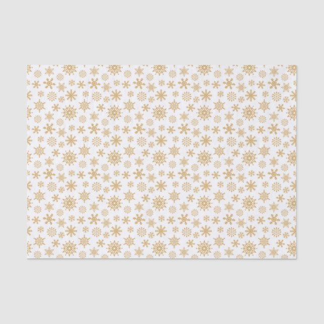 Weißes Tissue Paper über Goldene Schneeflocken Seidenpapier (Vorderseite)