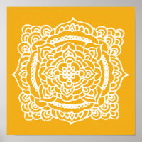 Weißes Tracery-Ornament Gelbes Poster