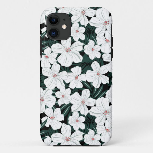 Weißes tropisches Blumen-Muster Case-Mate iPhone Hülle (Rückseite)