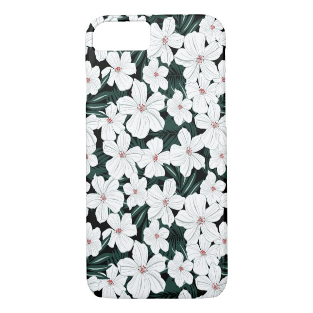 Weißes tropisches Blumen-Muster Case-Mate iPhone Hülle (Rückseite)