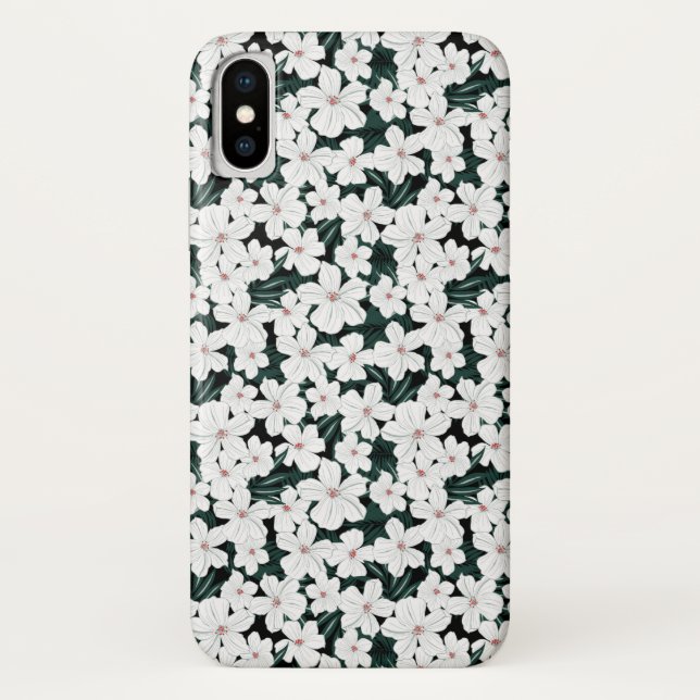 Weißes tropisches Blumen-Muster Case-Mate iPhone Hülle (Rückseite)