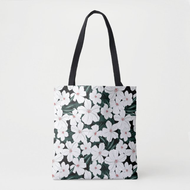 Weißes tropisches Blumen-Muster Tasche (Vorderseite)