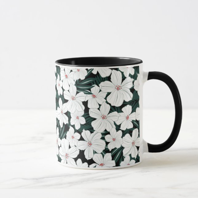 Weißes tropisches Blumen-Muster Tasse (Rechts)