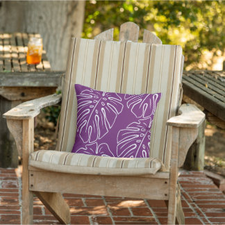 Weißes tropisches Leaf Motif Dark Magenta Lila Kissen