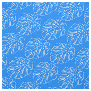 Weißes tropisches Leaf Motif Mittelmeer Blau Stoff