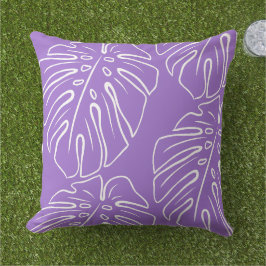 Weißes tropisches Leaf-Motiv auf Violett aus Laven Kissen